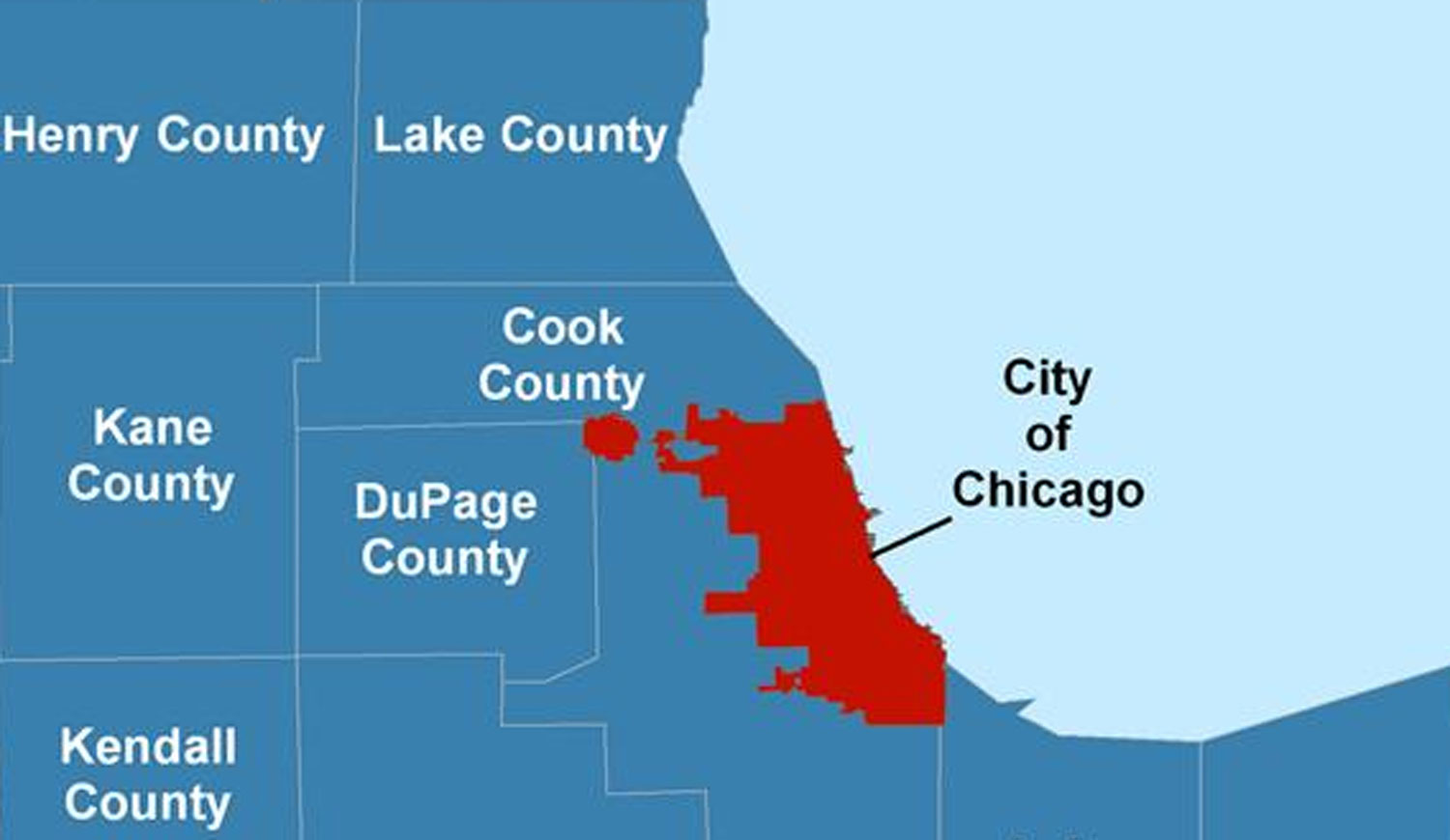 A map look of the city of chicago marked in red color